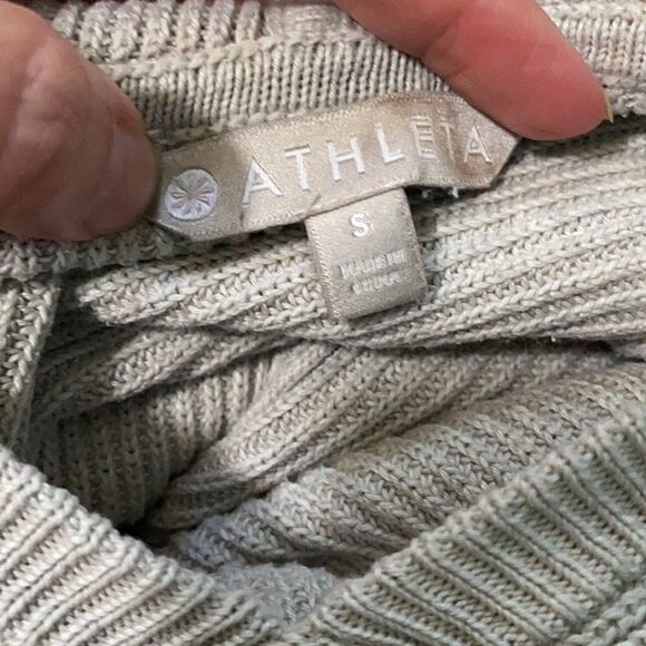 Athleta | Rest Day Hoodie Sweater Dove Grey Knit Pima Cotton Silk Blend | S - Picture 10 of 10